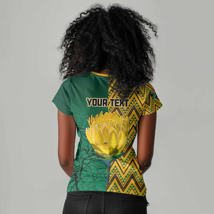 Personalized South Africa Women V-Neck T-Shirt with Springbok and Proteas African Pattern