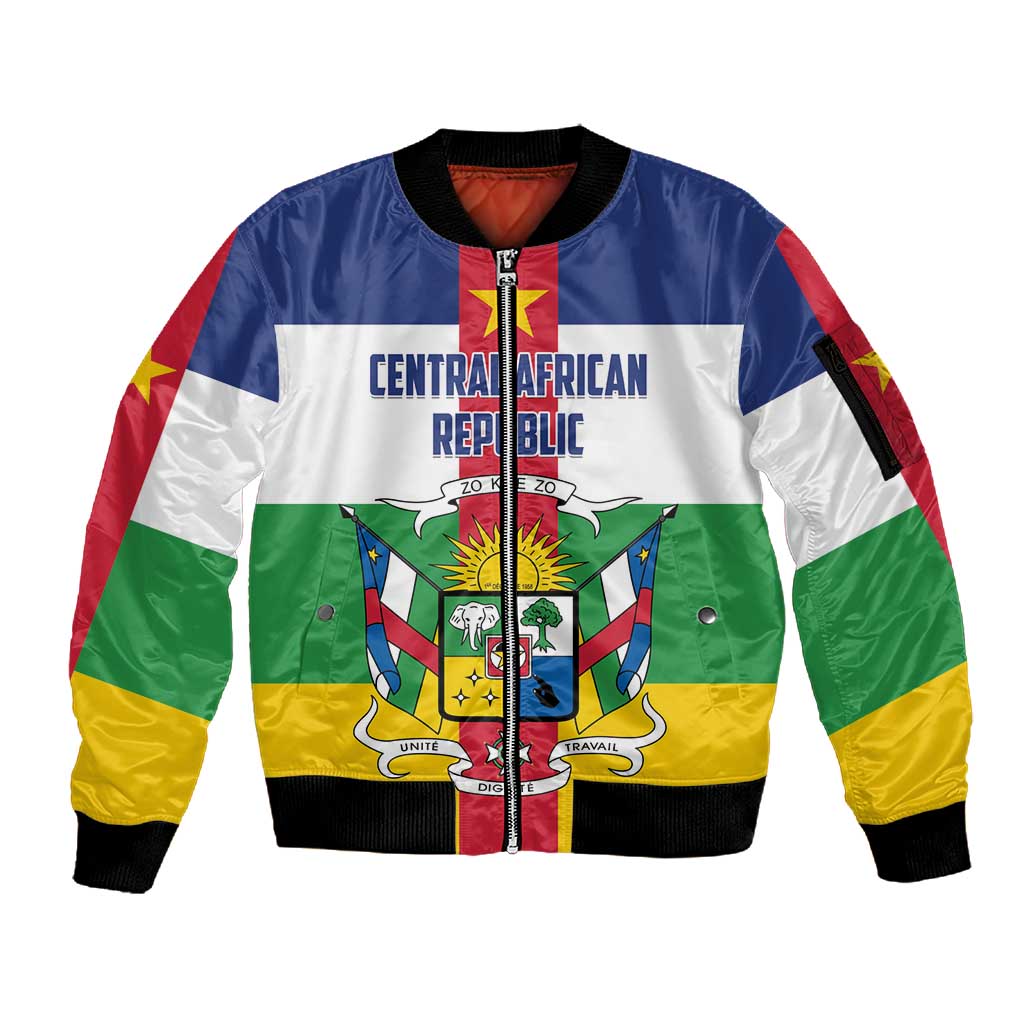 Personalized Central African Republic Sleeve Zip Bomber Jacket African Zo Kwe Zo