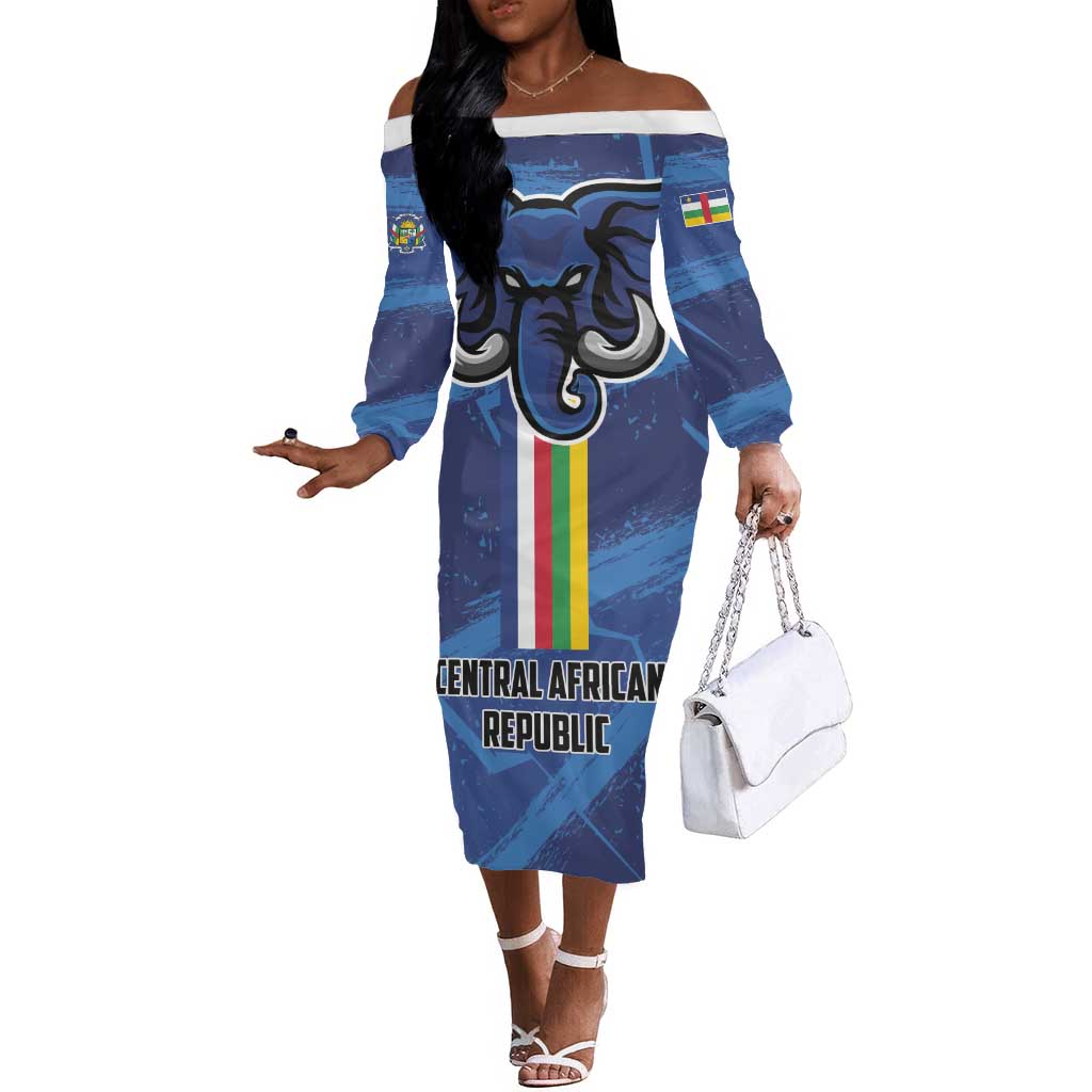 Custom Central African Republic Football Off The Shoulder Long Sleeve Dress African Come On Les Fauves