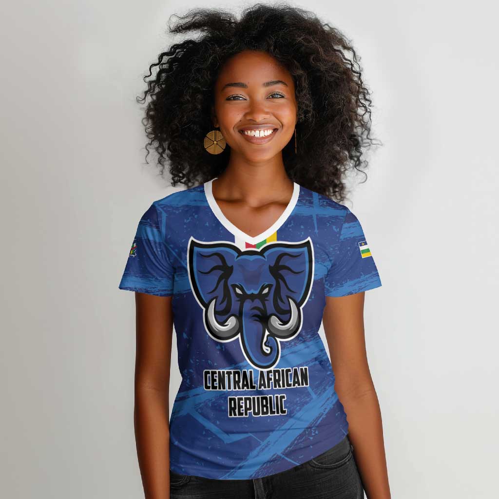 Custom Central African Republic Football Women V-Neck T-Shirt African Come On Les Fauves