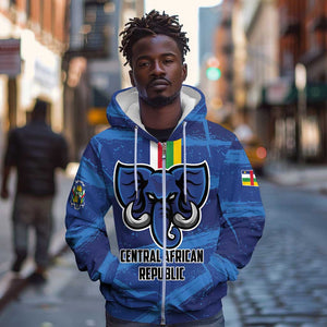 Custom Central African Republic Football Zip Hoodie African Come On Les Fauves