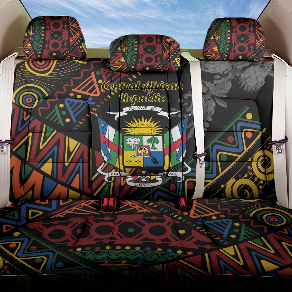 Central African Republic Back Car Seat Cover Protea - African Pattern