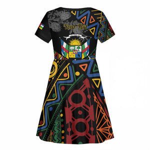 Personalized Central African Republic Kid Short Sleeve Dress Protea - African Pattern