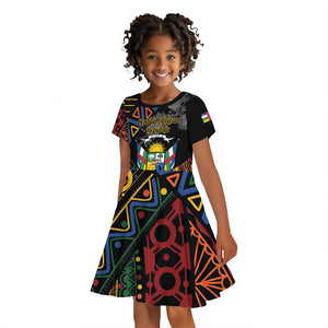 Personalized Central African Republic Kid Short Sleeve Dress Protea - African Pattern