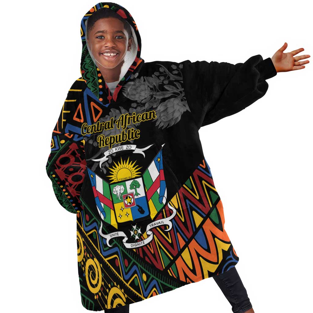 Personalized Central African Republic KId Wearable Blanket Hoodie Protea - African Pattern