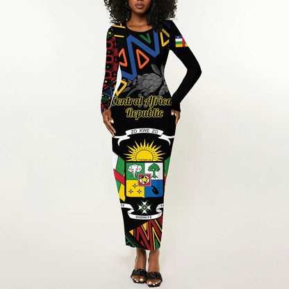 Personalized Central African Republic Long Sleeve Bodycon Dress Protea - African Pattern LT01