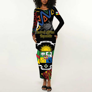 Personalized Central African Republic Long Sleeve Bodycon Dress Protea - African Pattern