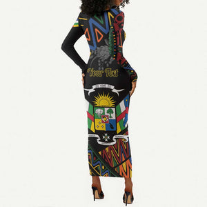 Personalized Central African Republic Long Sleeve Bodycon Dress Protea - African Pattern