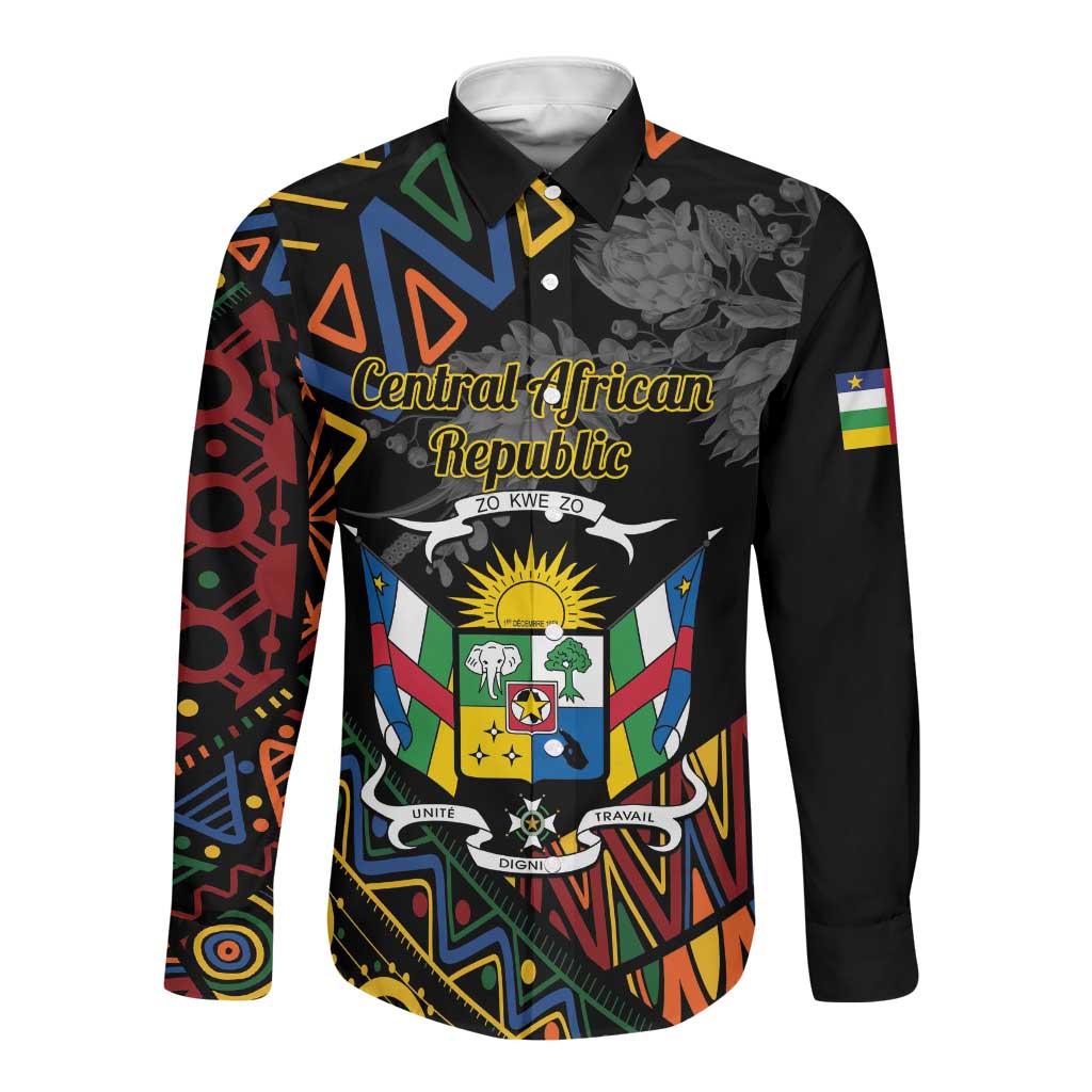 Personalized Central African Republic Long Sleeve Button Shirt Protea - African Pattern