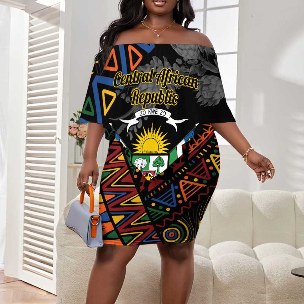 Personalized Central African Republic Off Shoulder Short Dress Protea - African Pattern