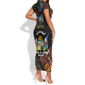 Personalized Central African Republic Short Sleeve Bodycon Dress Protea - African Pattern