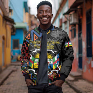 Personalized Central African Republic Sleeve Zip Bomber Jacket Protea - African Pattern