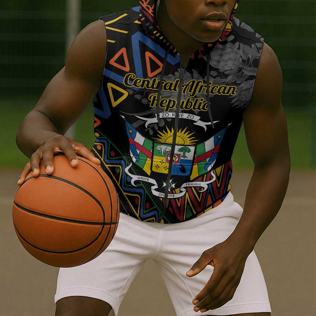 Personalized Central African Republic Sleeveless Zip Hoodie Protea - African Pattern - African Pride