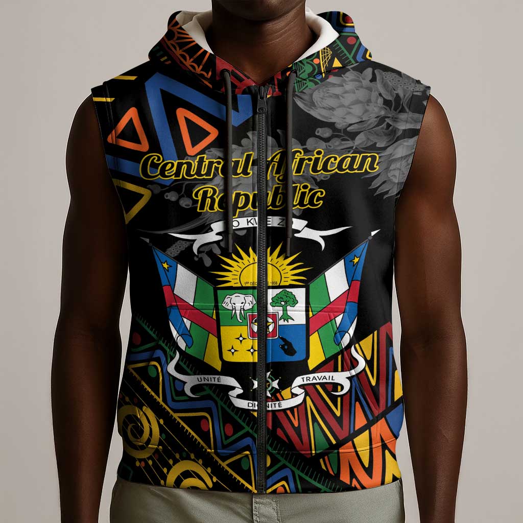 Personalized Central African Republic Sleeveless Zip Hoodie Protea - African Pattern - African Pride