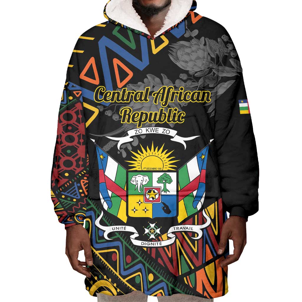 Personalized Central African Republic Wearable Blanket Hoodie Protea - African Pattern