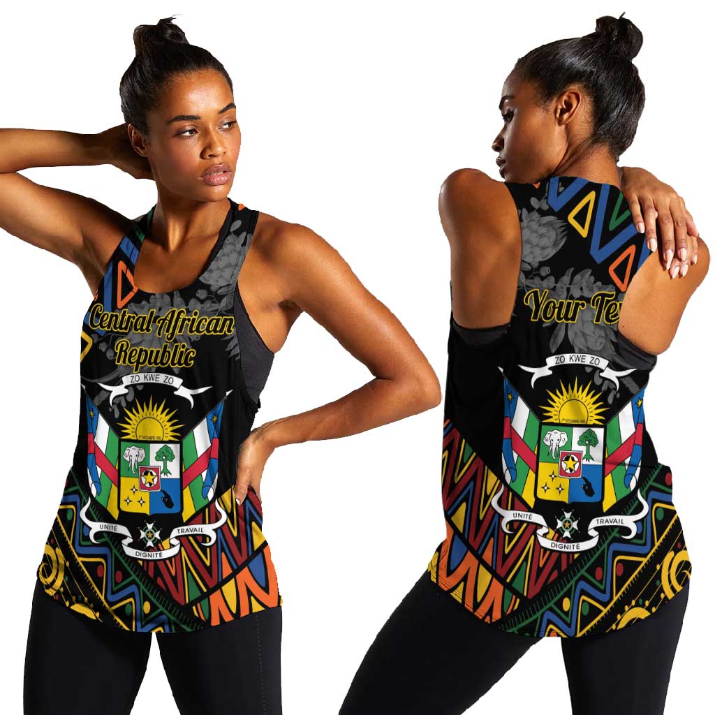 Personalized Central African Republic Women Racerback Tank Protea - African Pattern