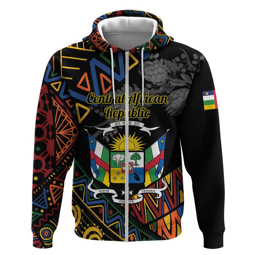 Personalized Central African Republic Zip Hoodie Protea - African Pattern