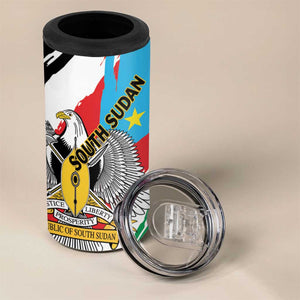 Personalized South Sudan 4 in 1 Can Cooler Tumbler East Africa - Grunge Flag Unique