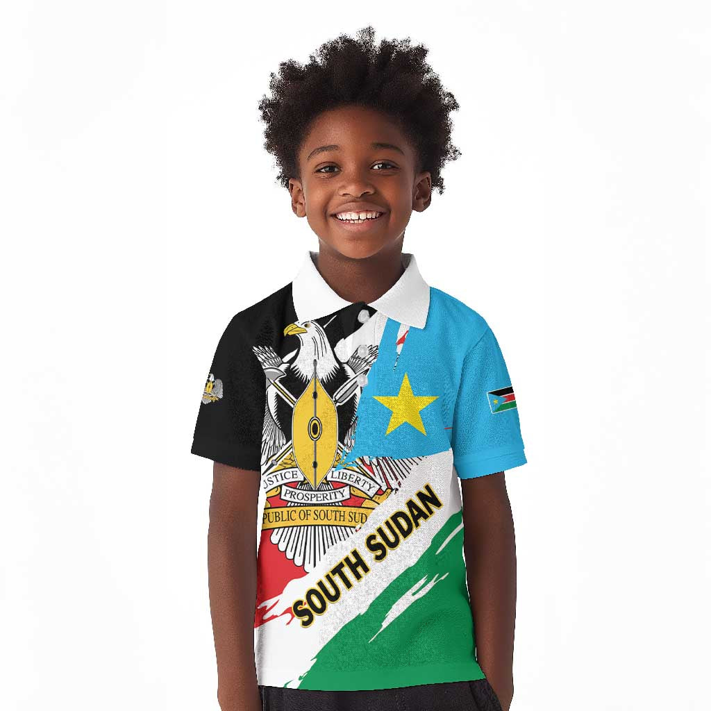 Personalized South Sudan Kid Polo Shirt East Africa - Grunge Flag Unique