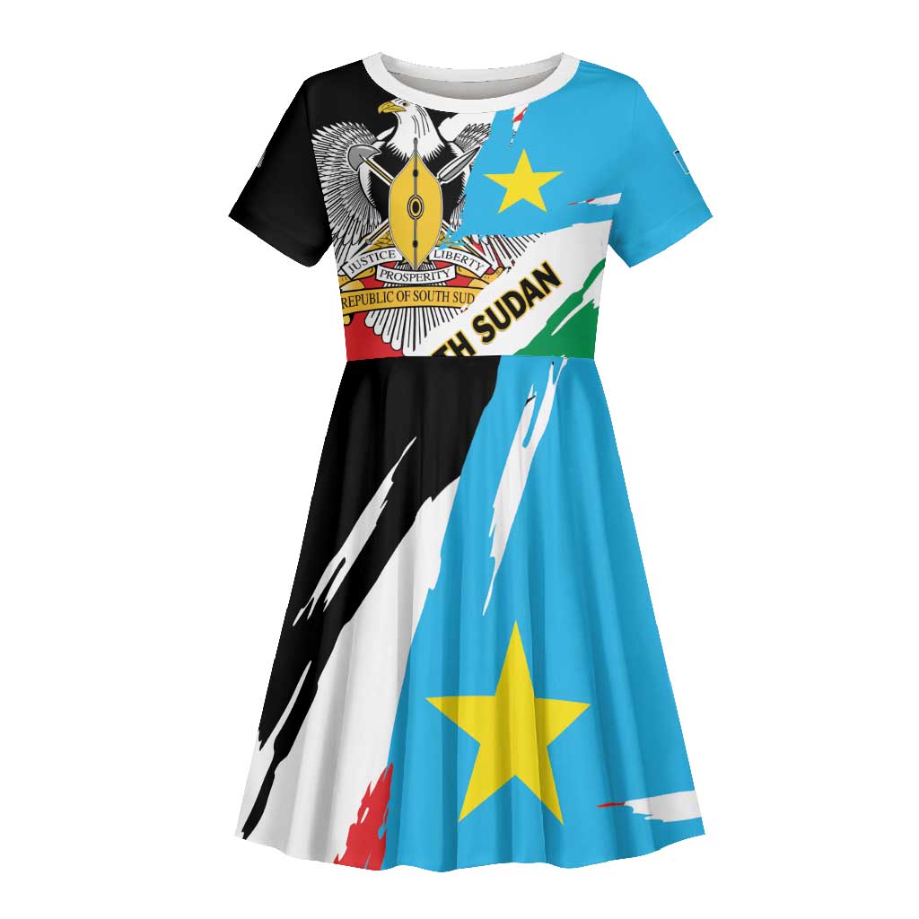 Personalized South Sudan Kid Short Sleeve Dress East Africa - Grunge Flag Unique