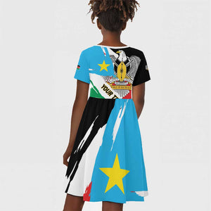 Personalized South Sudan Kid Short Sleeve Dress East Africa - Grunge Flag Unique