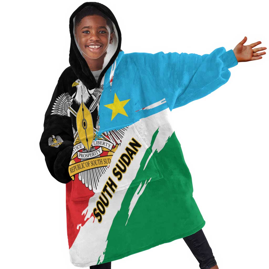 Personalized South Sudan KId Wearable Blanket Hoodie East Africa - Grunge Flag Unique