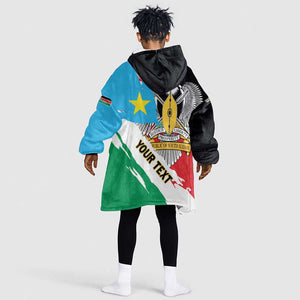 Personalized South Sudan KId Wearable Blanket Hoodie East Africa - Grunge Flag Unique