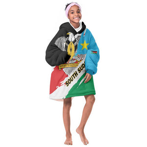 Personalized South Sudan KId Wearable Blanket Hoodie East Africa - Grunge Flag Unique