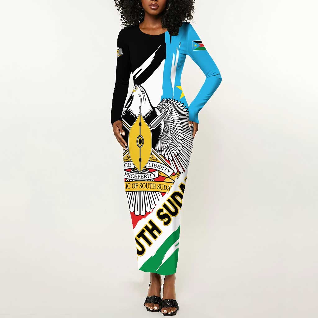 Personalized South Sudan Long Sleeve Bodycon Dress East Africa - Grunge Flag Unique