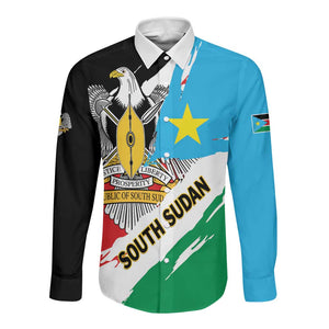 Personalized South Sudan Long Sleeve Button Shirt East Africa - Grunge Flag Unique