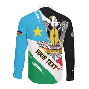 Personalized South Sudan Long Sleeve Button Shirt East Africa - Grunge Flag Unique