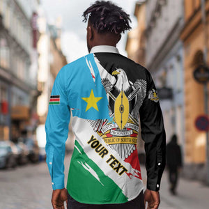 Personalized South Sudan Long Sleeve Button Shirt East Africa - Grunge Flag Unique