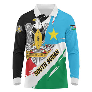 Personalized South Sudan Long Sleeve Polo Shirt East Africa - Grunge Flag Unique