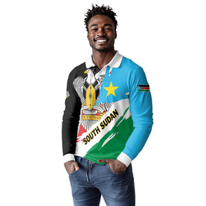 Personalized South Sudan Long Sleeve Polo Shirt East Africa - Grunge Flag Unique