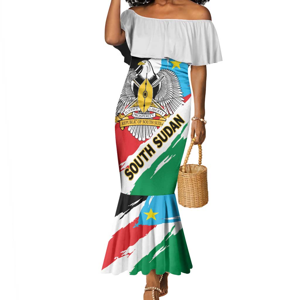 Personalized South Sudan Mermaid Dress East Africa - Grunge Flag Unique