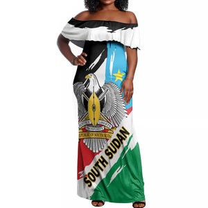 Personalized South Sudan Off Shoulder Maxi Dress East Africa - Grunge Flag Unique