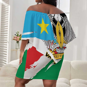 Personalized South Sudan Off Shoulder Short Dress East Africa - Grunge Flag Unique