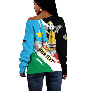 Personalized South Sudan Off Shoulder Sweater East Africa - Grunge Flag Unique