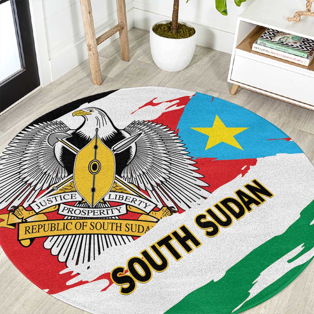 South Sudan Round Carpet East Africa - Grunge Flag Unique