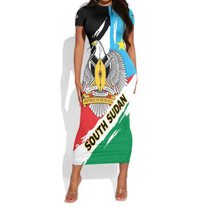 Personalized South Sudan Short Sleeve Bodycon Dress East Africa - Grunge Flag Unique