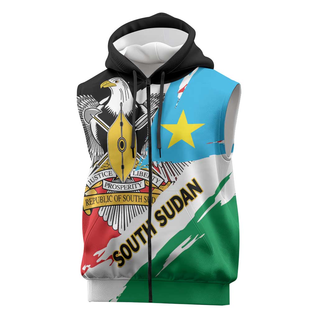 Personalized South Sudan Sleeveless Zip Hoodie East Africa - Grunge Flag Unique - African Pride