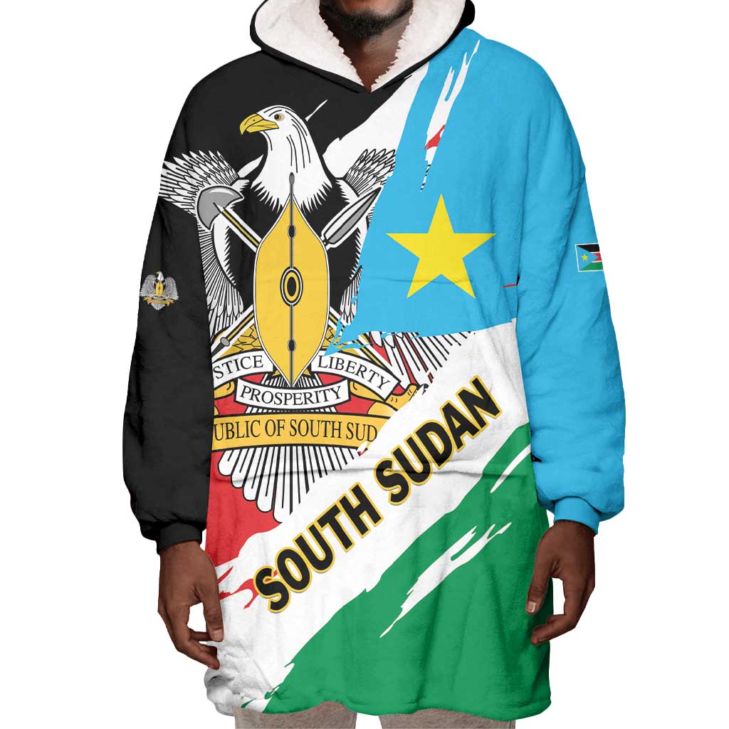 Personalized South Sudan Wearable Blanket Hoodie East Africa - Grunge Flag Unique