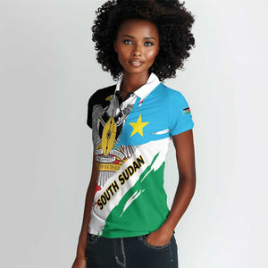 Personalized South Sudan Women Polo Shirt East Africa - Grunge Flag Unique