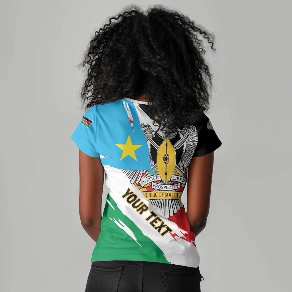Personalized South Sudan Women V-Neck T-Shirt East Africa - Grunge Flag Unique