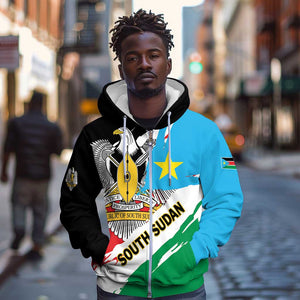 Personalized South Sudan Zip Hoodie East Africa - Grunge Flag Unique