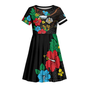 South Sudan Kid Short Sleeve Dress African Pattern Hibiscus Floral