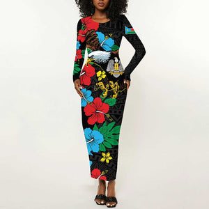 South Sudan Long Sleeve Bodycon Dress African Pattern Hibiscus Floral