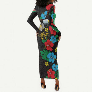 South Sudan Long Sleeve Bodycon Dress African Pattern Hibiscus Floral LT01