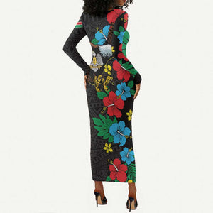 South Sudan Long Sleeve Bodycon Dress African Pattern Hibiscus Floral