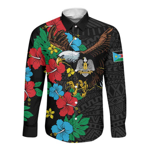 South Sudan Long Sleeve Button Shirt African Pattern Hibiscus Floral